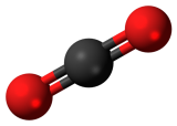 3D ball model of the carbon dioxide (CO2) molecule