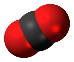 Space-filling model of the carbon dioxide (CO2) molecule On Carbon Dioxide